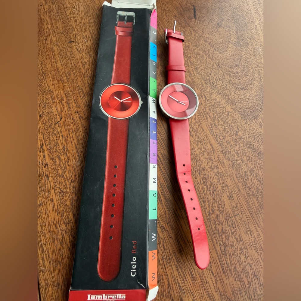 Lambretta Red Leather Strap Watch-never worn needs battery
